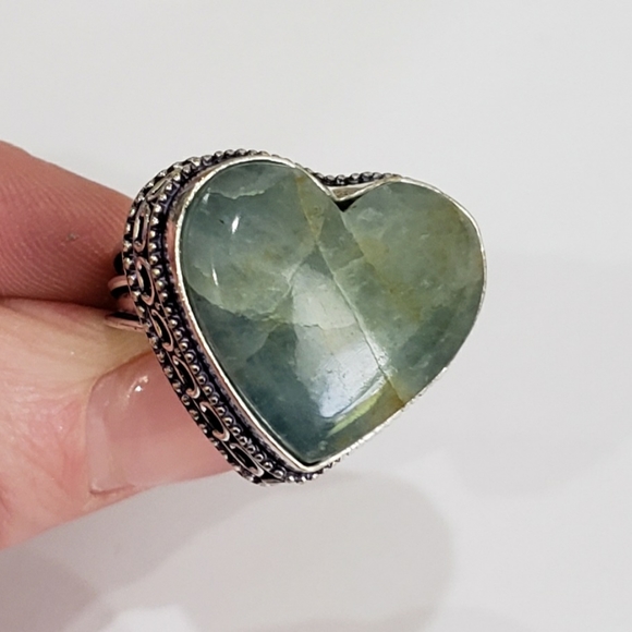 Beautiful Heart Shaped Aquamarine Gemstone 925 Vintage Goth Ring - Picture 3 of 12